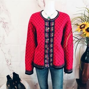 Vintage Icelandic Floral Nordic Tally-Ho 100% Wool Cardigan Sweater